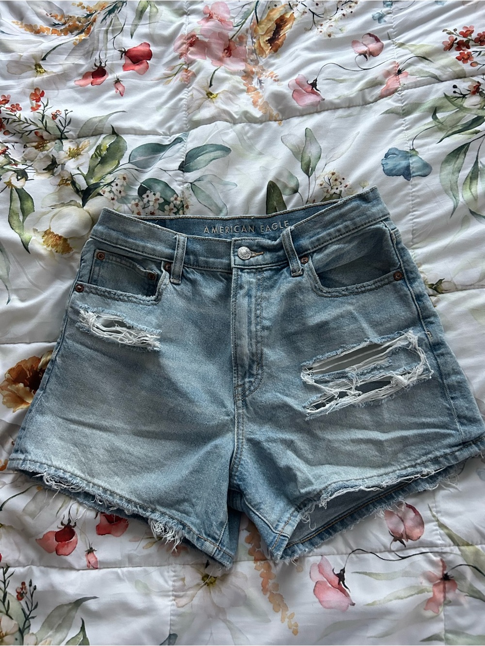American Eagle Outfitters Light Blue Distressed Denim Shorts